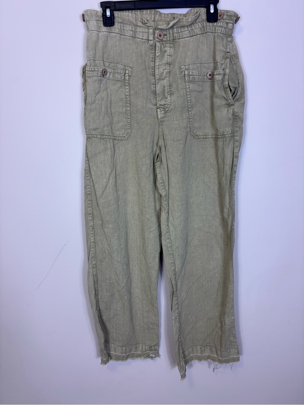 Free People Green Relaxed Olive Green Linen Blend Pants Women’s Small